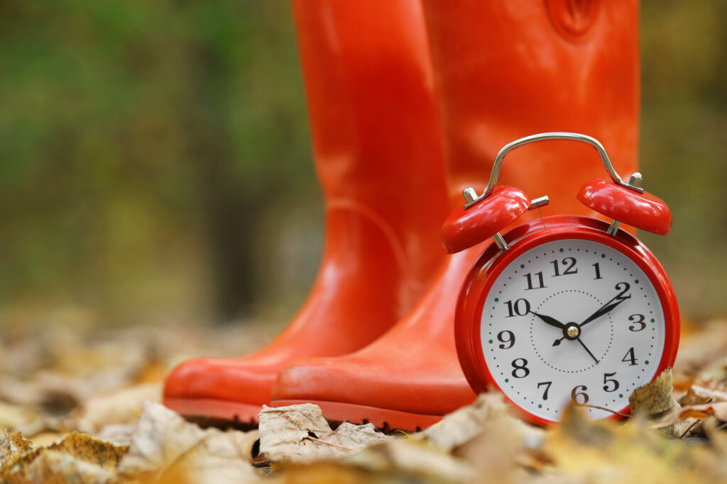 How to Pay Estimated Taxes: A Guide for Retirees on IRAs, Pensions, and Investment Income red alarm clock with red rubber boots in the background on an autumn day