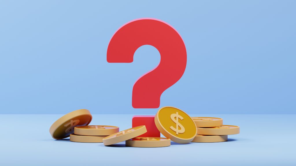 large red question mark on a pile of gold coins